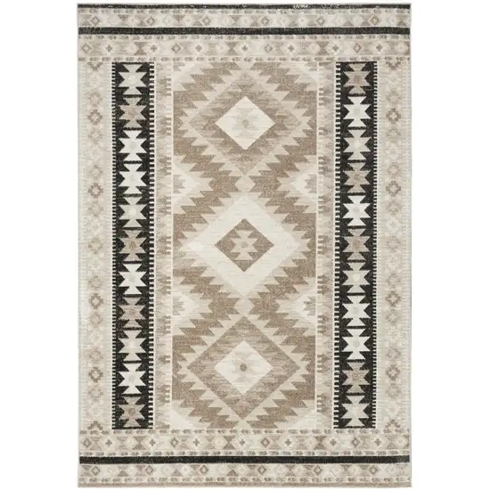 Beige Black And Tan Geometric Flatweave Area Rug Photo 4