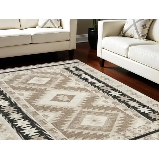 Beige Black And Tan Geometric Flatweave Area Rug Photo 1