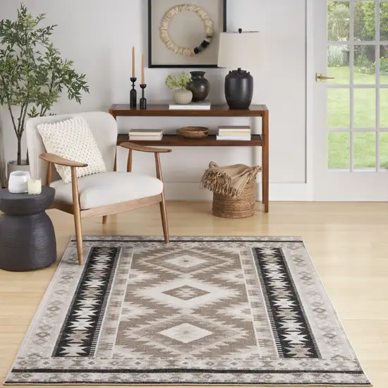 Beige Black And Tan Geometric Flatweave Area Rug Photo 9