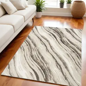 Photo of Beige Black and Gray Abstract Non Skid Area Rug