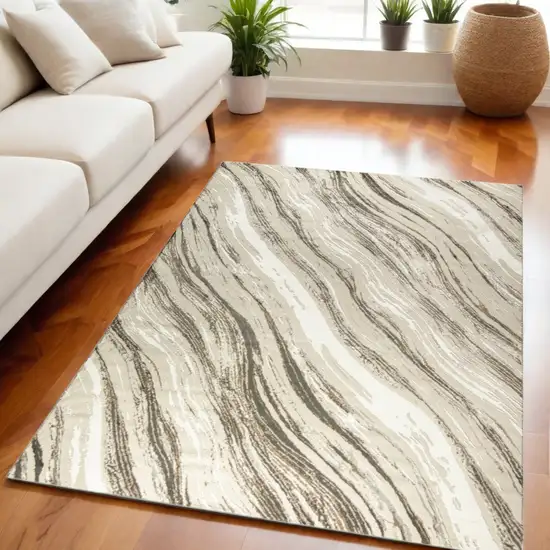 Beige Black and Gray Abstract Non Skid Area Rug Photo 1