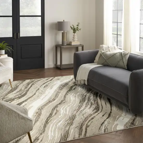 Beige Black and Gray Abstract Non Skid Area Rug Photo 9