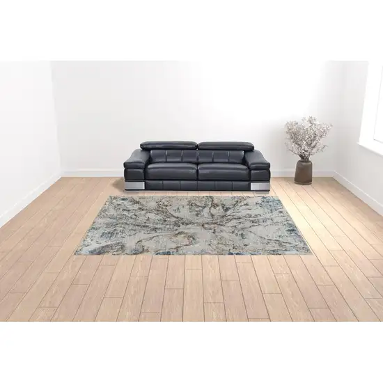 Beige Blue Abstract Power Loom Area Rug Photo 1