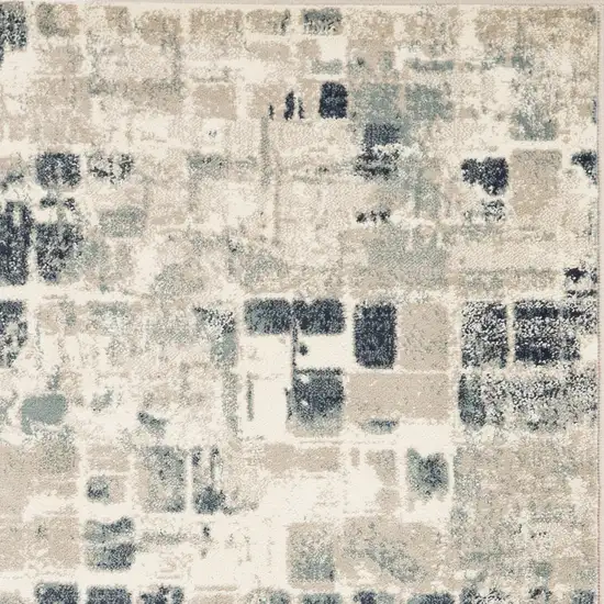 Beige Blue Abstract Tiles Distressed Runner Rug Photo 5