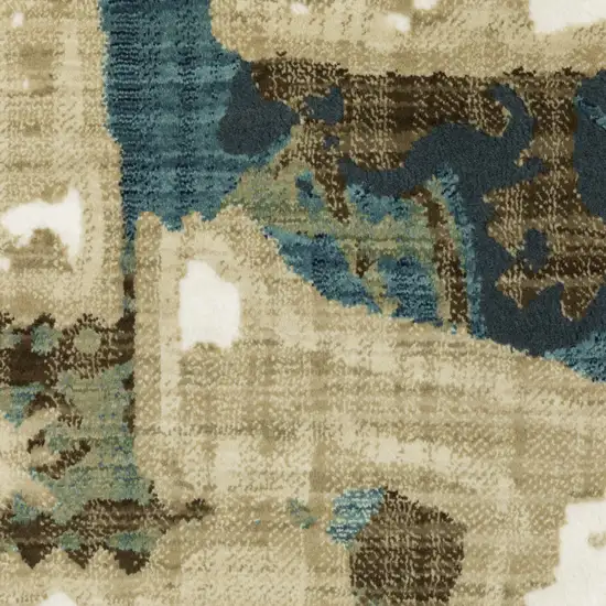 Beige Blue And Brown Abstract Area Rug Photo 9