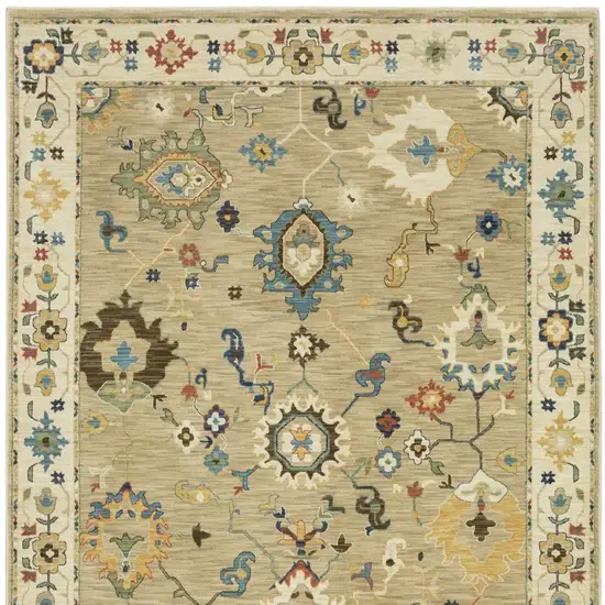 Beige Blue And Red Oriental Area Rug With Fringe Photo 5