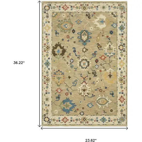 Beige Blue And Red Oriental Area Rug With Fringe Photo 3