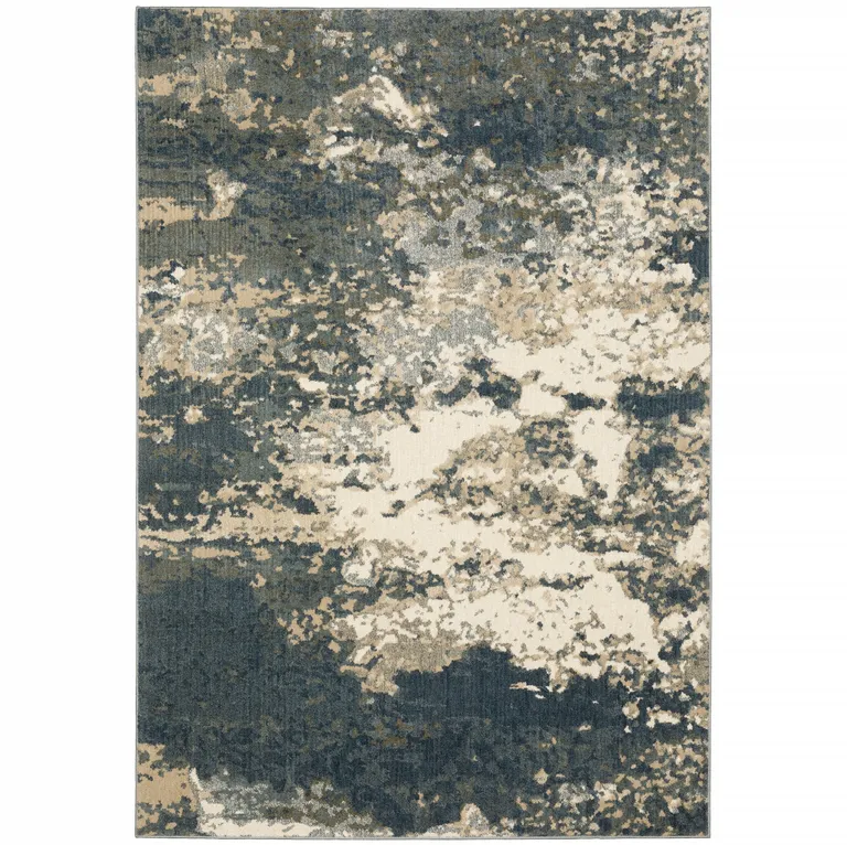 Beige Blue And Sage Abstract Power Loom Stain Resistant Area Rug Photo 1