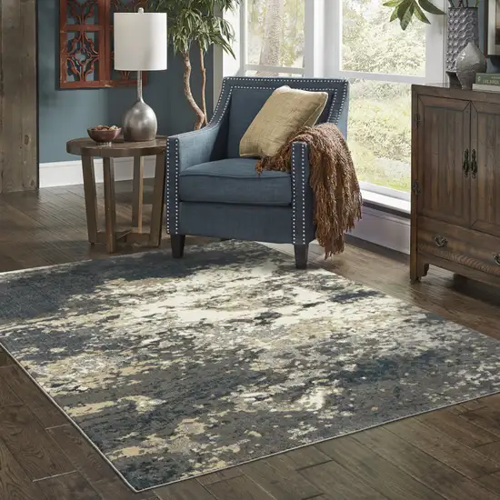 Beige Blue And Sage Abstract Power Loom Stain Resistant Area Rug Photo 7