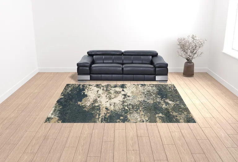 Beige Blue And Sage Abstract Power Loom Stain Resistant Area Rug Photo 3