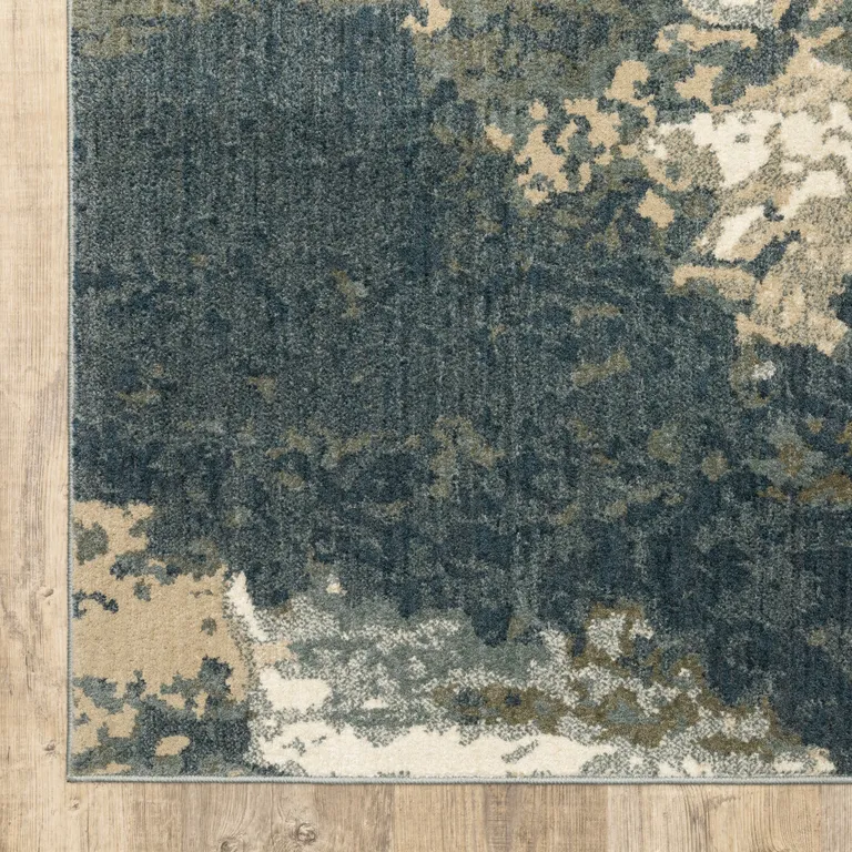 Beige Blue And Sage Abstract Power Loom Stain Resistant Runner Rug Photo 2