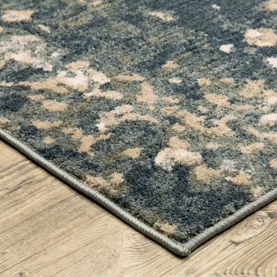 Beige Blue And Sage Abstract Power Loom Stain Resistant Runner Rug Photo 4