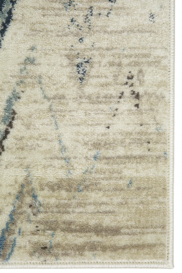 Beige Blue Distressed Chevron Area Rug Photo 3