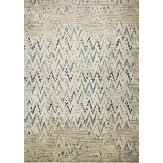 Beige Blue Distressed Chevron Area Rug Photo 1