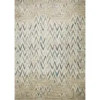 Photo of Beige Blue Distressed Chevron Area Rug