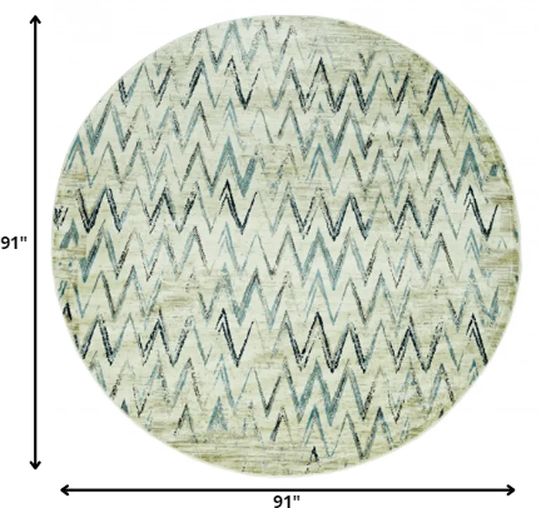 Beige Blue Distressed Chevron Area Rug Photo 2