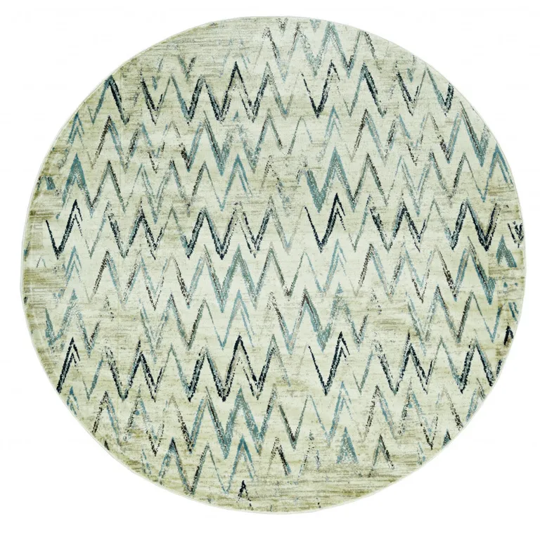 Beige Blue Distressed Chevron Area Rug Photo 4