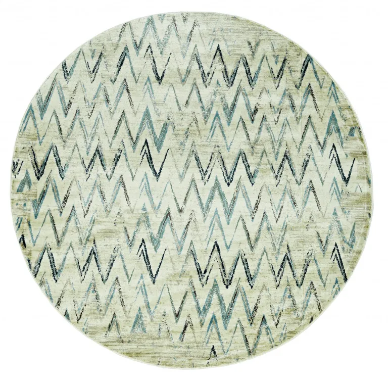 Beige Blue Distressed Chevron Area Rug Photo 1