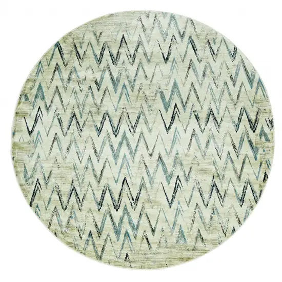 Beige Blue Distressed Chevron Area Rug Photo 3