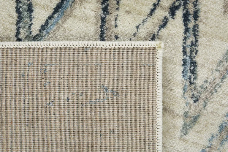 Beige Blue Distressed Chevron Runner Rug Photo 2