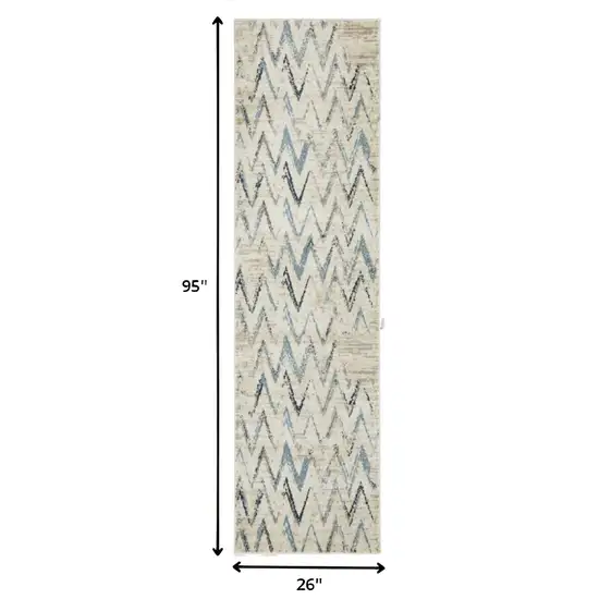 Ivory Chevron Runner Rug Photo 4