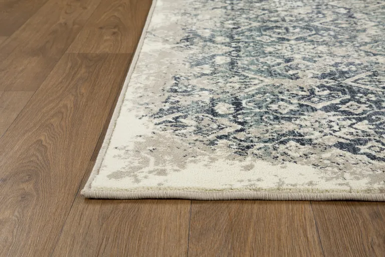 Beige Blue Distressed Diamonds Area Rug Photo 5