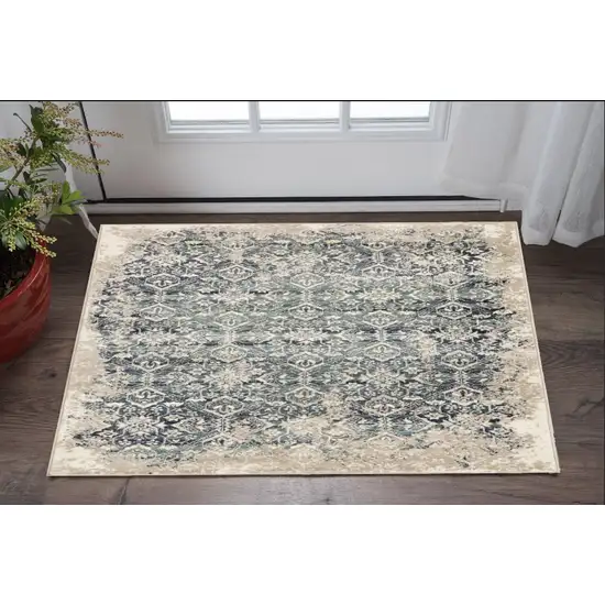 Blue And Ivory Oriental Dhurrie Area Rug Photo 1