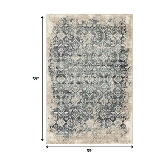 Beige Blue Distressed Diamonds Area Rug Photo 3