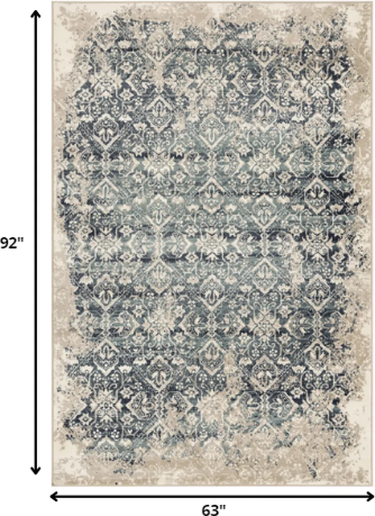 Beige Blue Distressed Diamonds Area Rug Photo 3