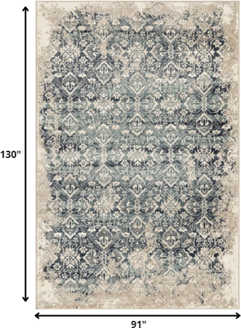 Beige Blue Distressed Diamonds Area Rug Photo 3