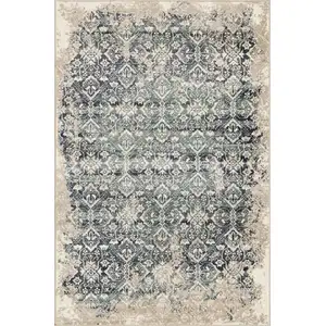 Photo of Beige Blue Distressed Diamonds Area Rug