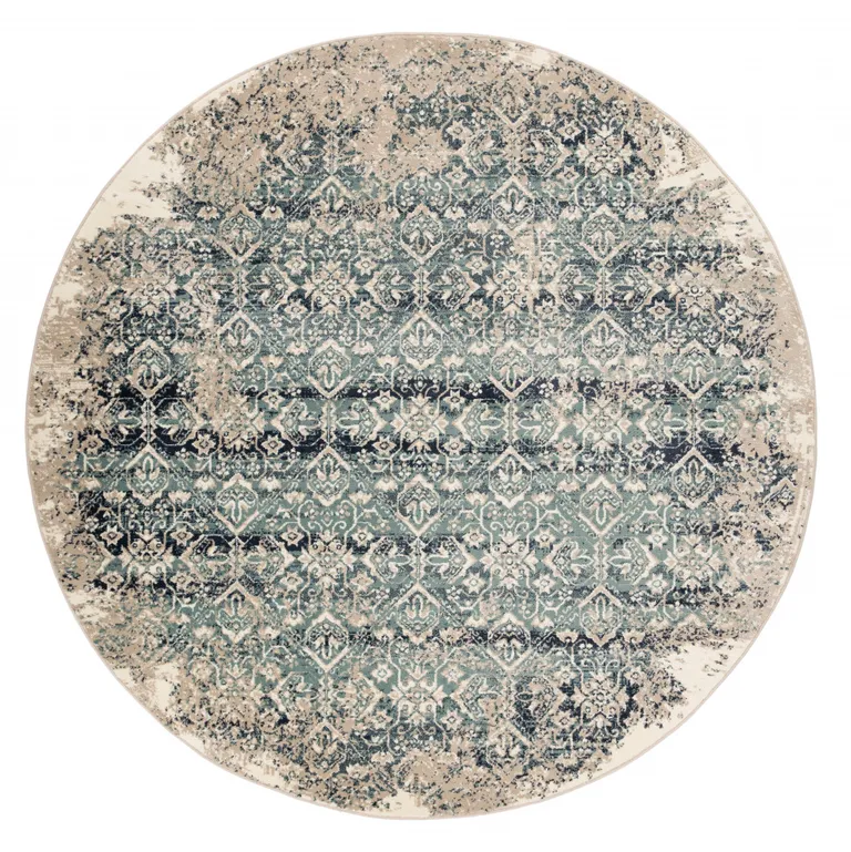 Beige Blue Distressed Diamonds Area Rug Photo 1