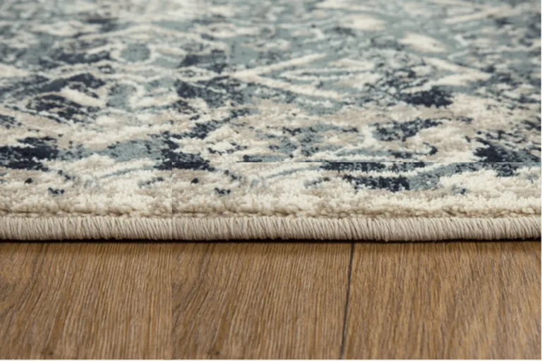 Beige Blue Distressed Diamonds Runner Rug Photo 5