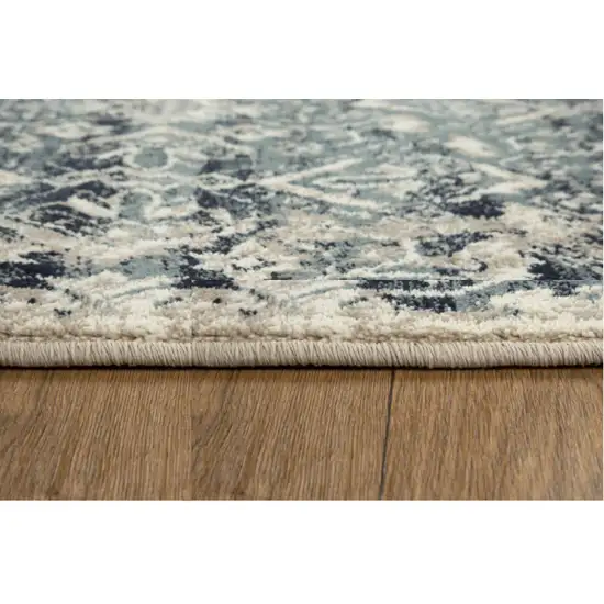 Beige Blue Distressed Diamonds Runner Rug Photo 5