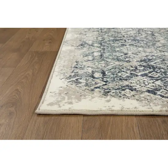 Beige Blue Distressed Diamonds Runner Rug Photo 6