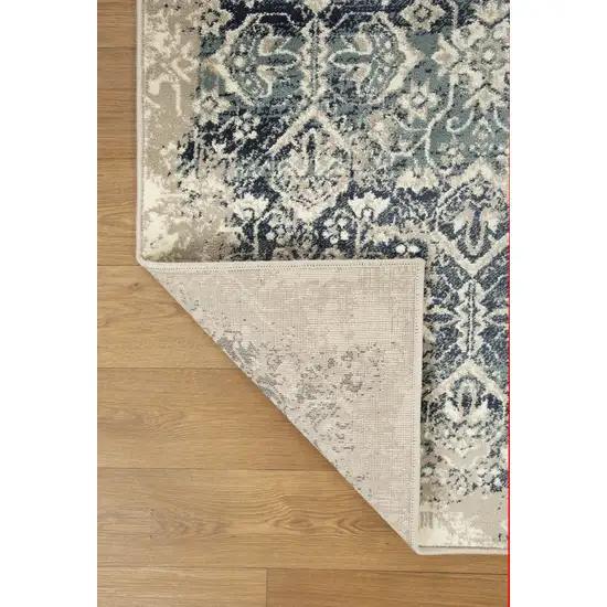 Beige Blue Distressed Diamonds Runner Rug Photo 7