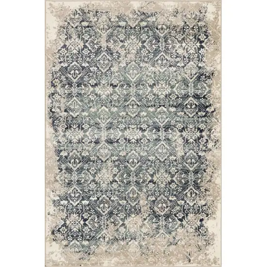 Beige Blue Distressed Diamonds Runner Rug Photo 1