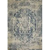 Photo of Beige Blue Distressed Medallion Runner Rug