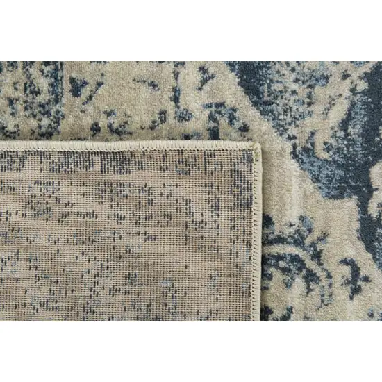 Beige Blue Distressed Medallion Runner Rug Photo 3