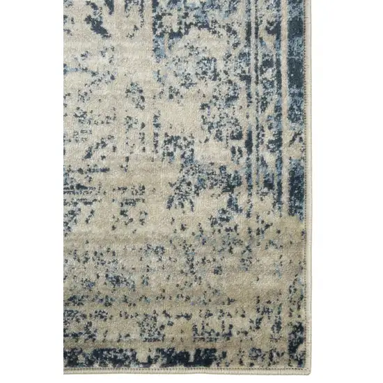 Beige Blue Distressed Medallion Runner Rug Photo 4