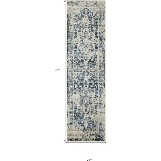 Ivory Oriental Runner Rug Photo 4