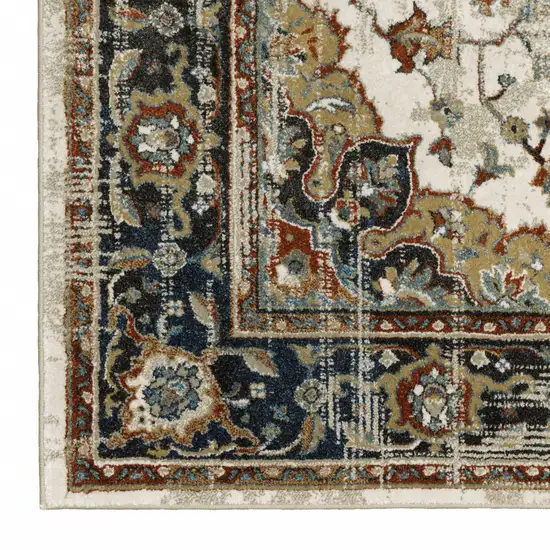 Beige Blue Green Rust And Grey Oriental Power Loom Stain Resistant Area Rug Photo 3