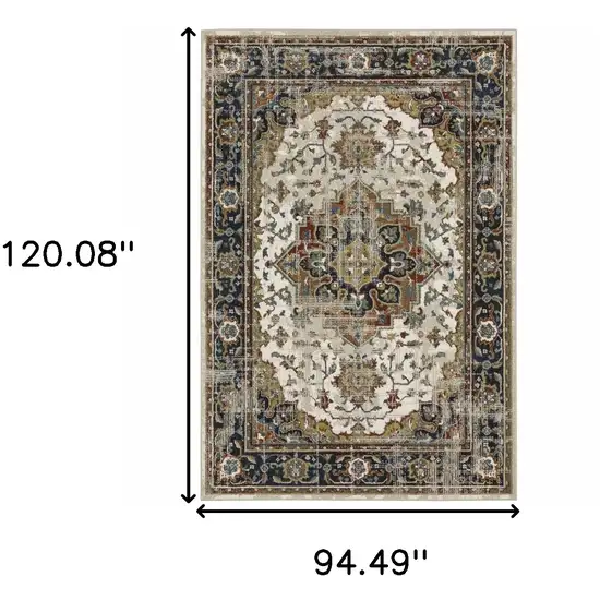 8' X 10' Beige Blue Green Rust And Grey Oriental Power Loom Stain Resistant Area Rug Photo 3