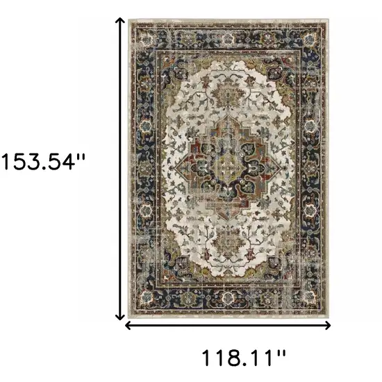 Beige Blue Green Rust And Grey Oriental Power Loom Stain Resistant Area Rug Photo 3