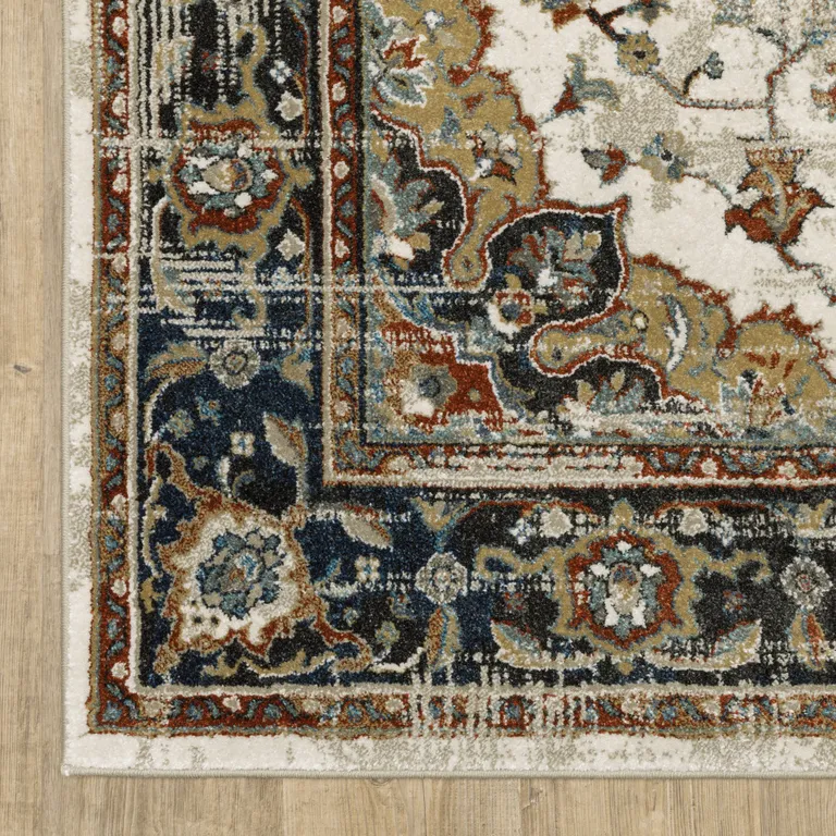 Beige Blue Green Rust And Grey Oriental Power Loom Stain Resistant Runner Rug Photo 2