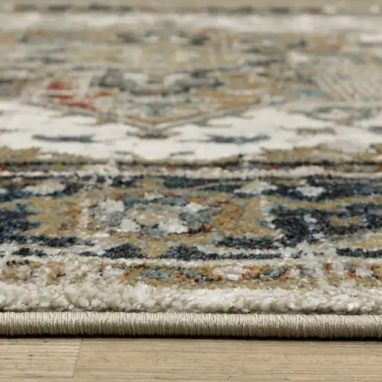 Beige Blue Green Rust And Grey Oriental Power Loom Stain Resistant Runner Rug Photo 9