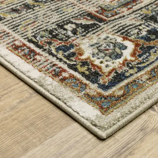 Beige Blue Green Rust And Grey Oriental Power Loom Stain Resistant Runner Rug Photo 6