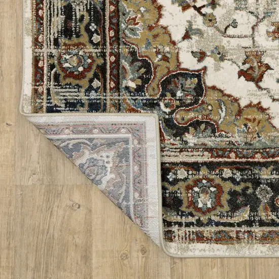 Beige Blue Green Rust And Grey Oriental Power Loom Stain Resistant Runner Rug Photo 7