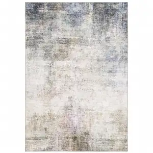 Photo of Beige Blue Grey Green Brown And Purple Abstract Power Loom Stain Resistant Area Rug