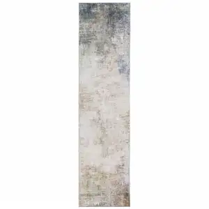 Photo of Beige Blue Grey Green Brown And Purple Abstract Power Loom Stain Resistant Runner Rug